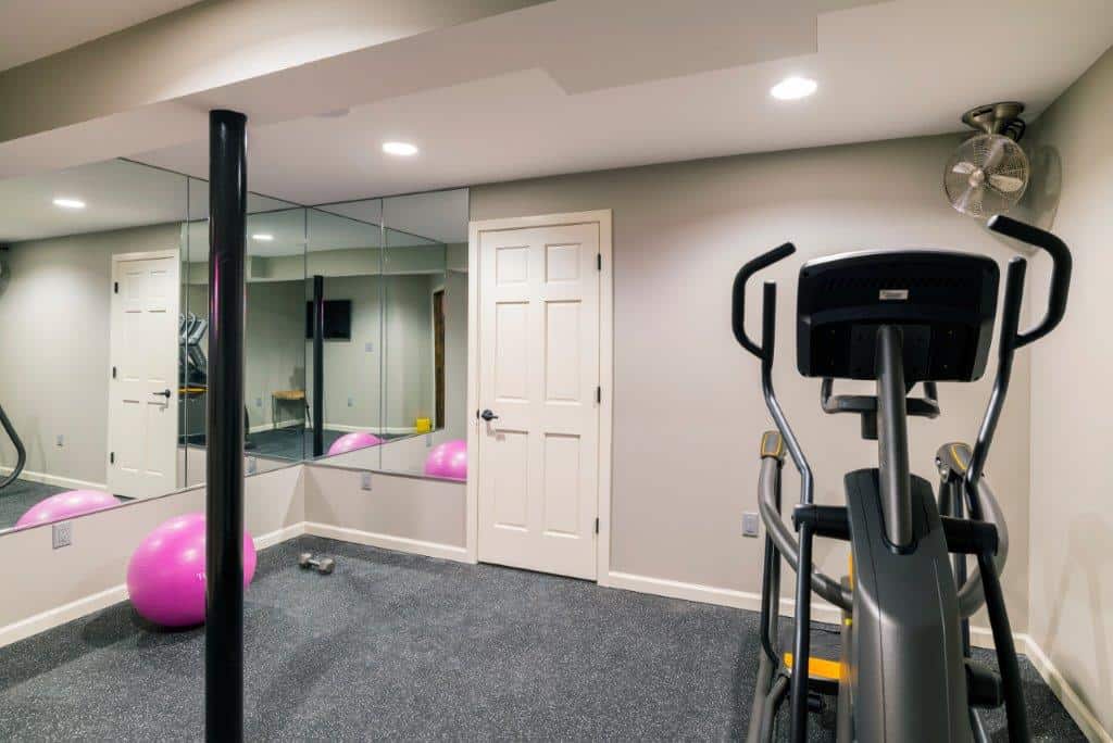 Basement gym in a recently renovated basement in Delaware County, PA