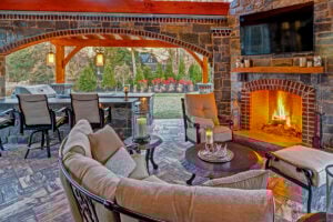 Holiday home preparation and outdoor entertaining tips banner showing festive family-ready house by DiSabatino Inc. in Delaware County, PA