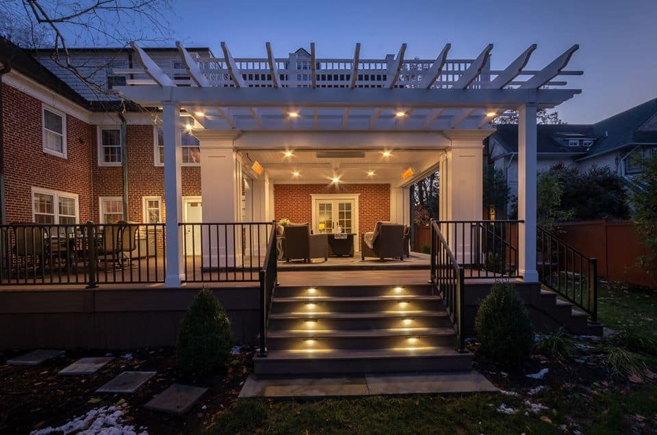 5) Porch with Pergola and Ambient Lighting