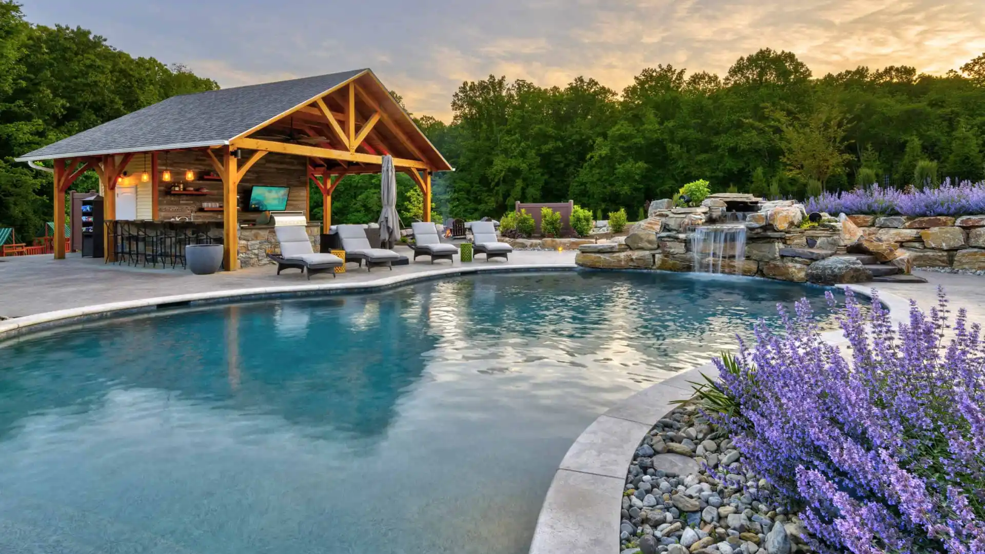 riverstone near pool area - DiSabatino Landscaping